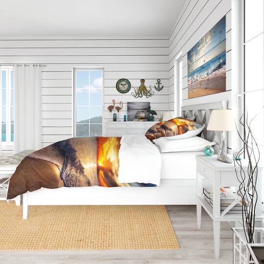 Designart 'Yellow Sunset Through Dark Clouds' BEach Bedding Set